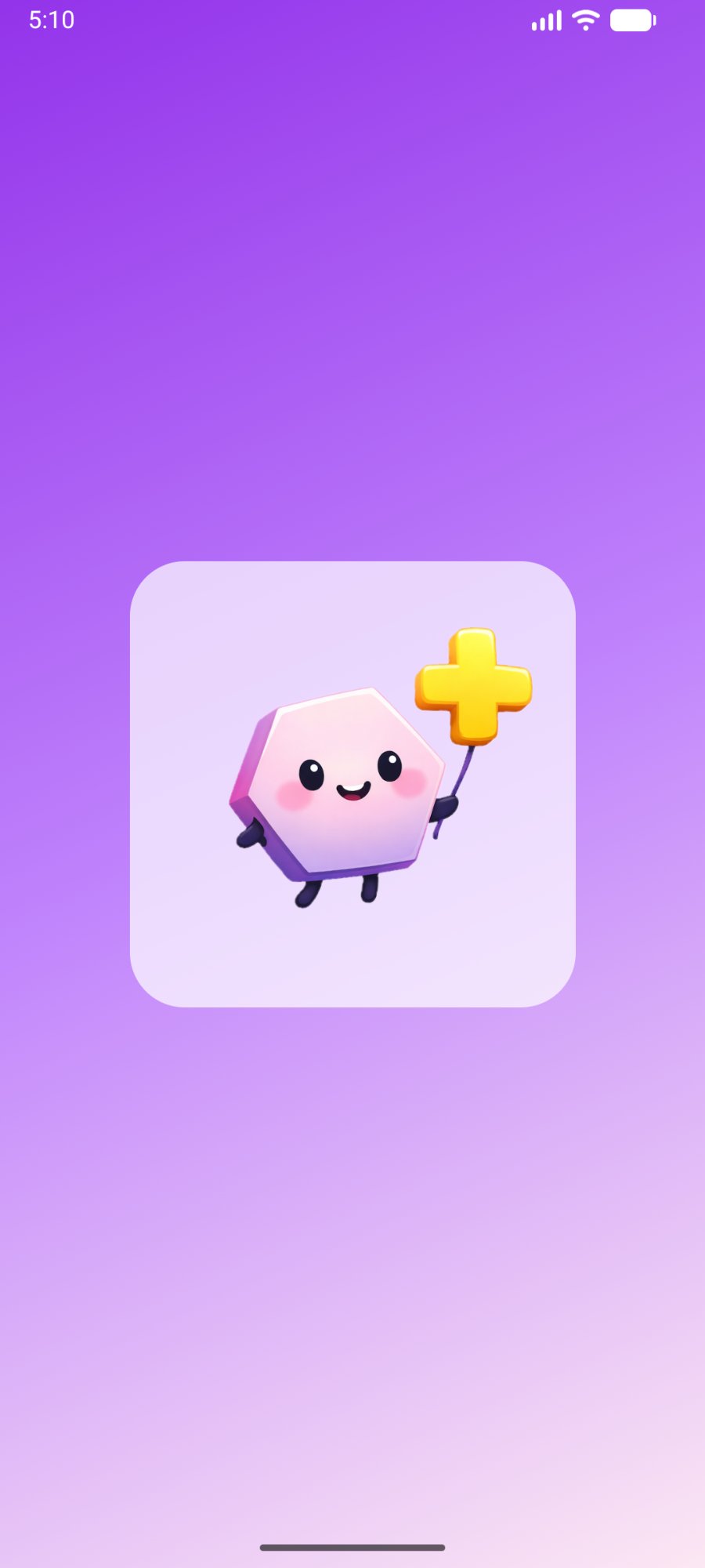 Cute hexagon mascot holding a plus sign